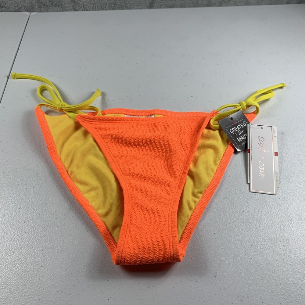 Salt + Cove Juniors Hipster Swim Bottoms Women's XS Orange Textured Tie Side NWT